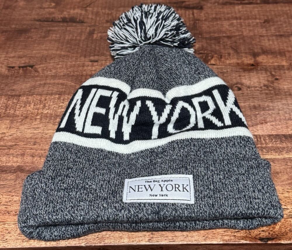 E by Elidan “The Big Apple New York” Unisex Blue Beanie Hat w/ Pom